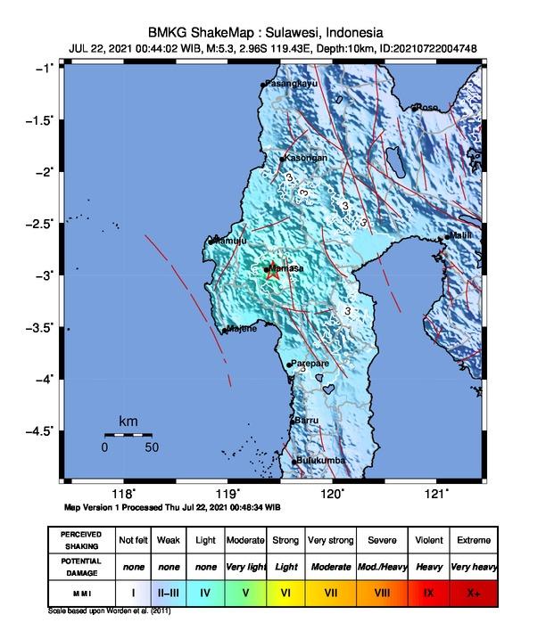 Gempa M5,3 Dirasakan Kuat di Kabupaten Mamasa