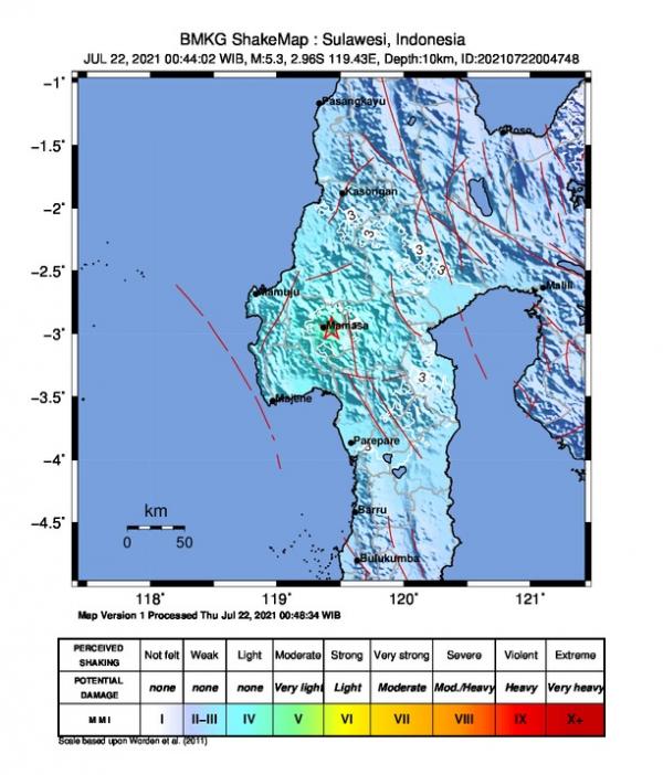 Gempa M5,3 Dirasakan Kuat di Kabupaten Mamasa